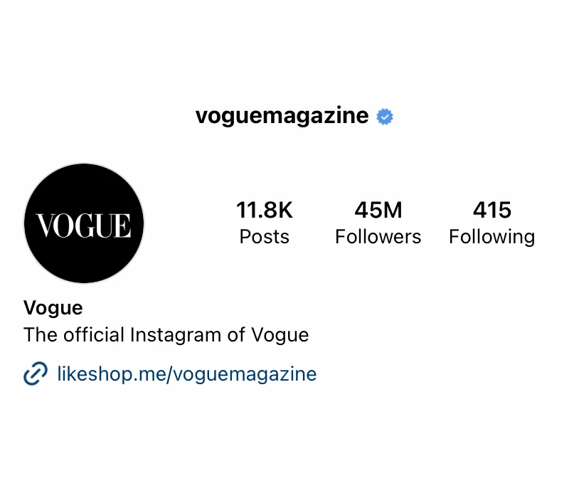 Verified Instagram account of Vogue magazine