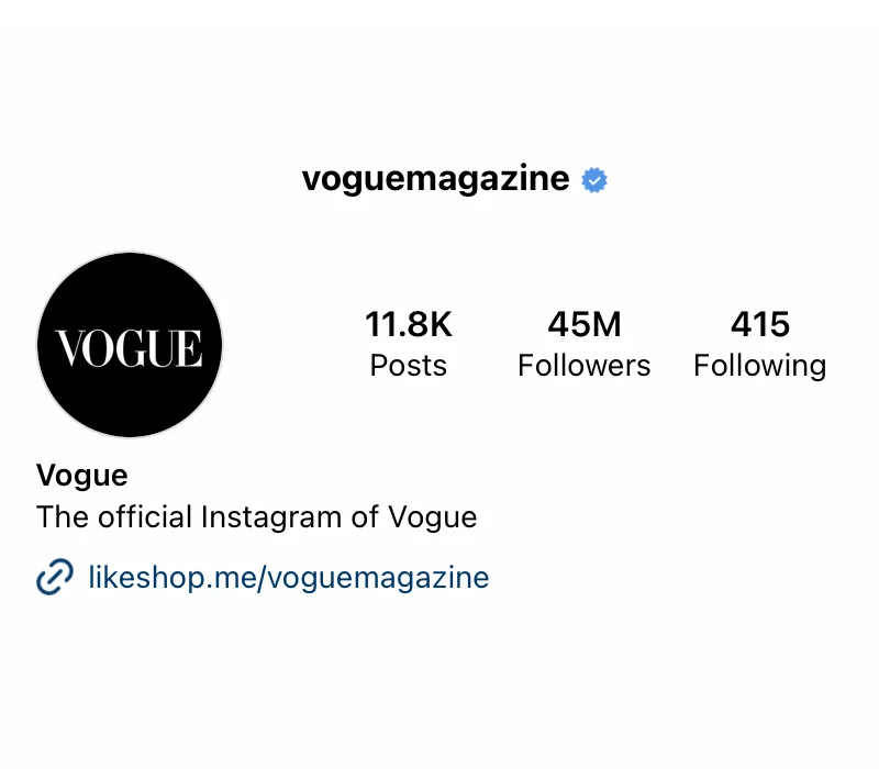 Vogue jurnalının təsdiqlənmiş İnstagram hesabı