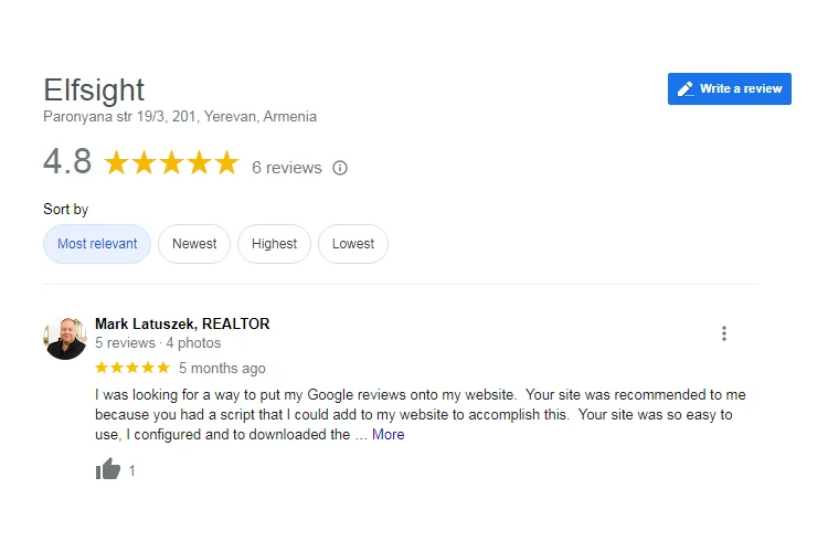Elfsight Google Review page