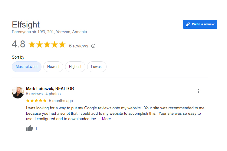 Elfsight Google Review page