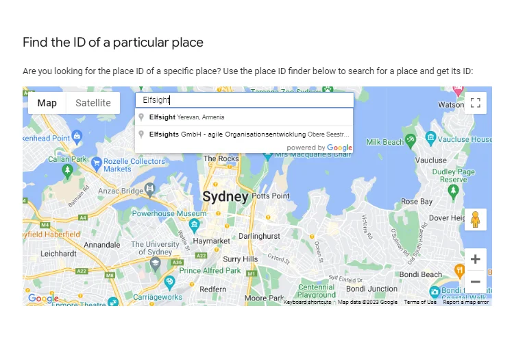 Elfsight search via the Place ID Finder