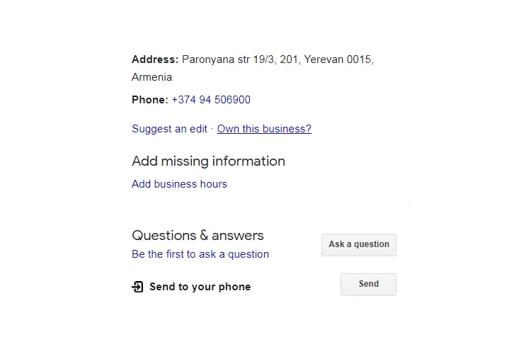 Own this business button in Google Business Profile card