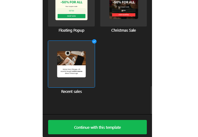 Recent sales popup template