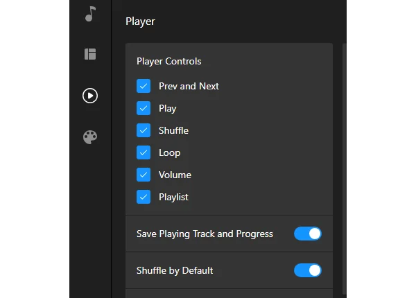 Background music widget player settings
