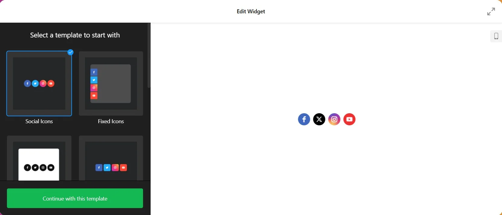 Add Social Media Icons: Select Template