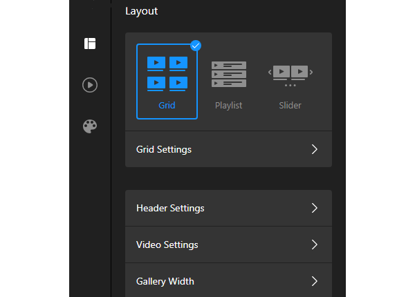 Vimeo Video Gallery widget layouts and display settings