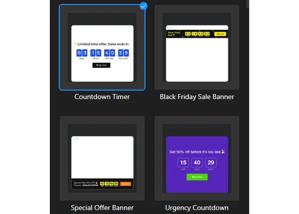 Countdown Timer widget templates for Shopify website