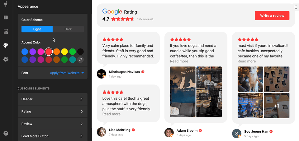 embed Google Reviews with Photos customization