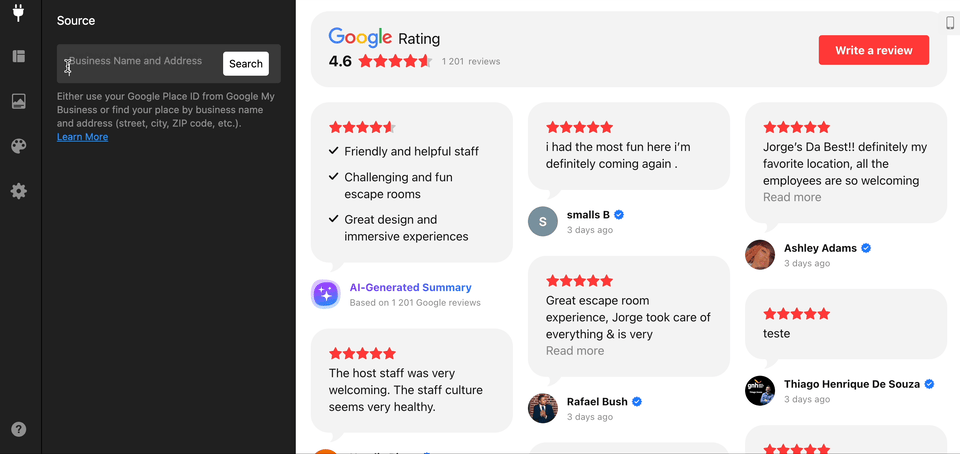 embed Google Reviews with Photos source