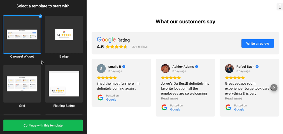 embed Google Reviews with Photos templates