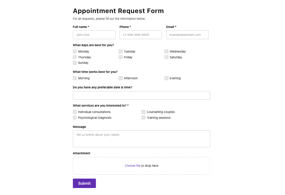 Appointment Request Form Builder widget for Elementor website