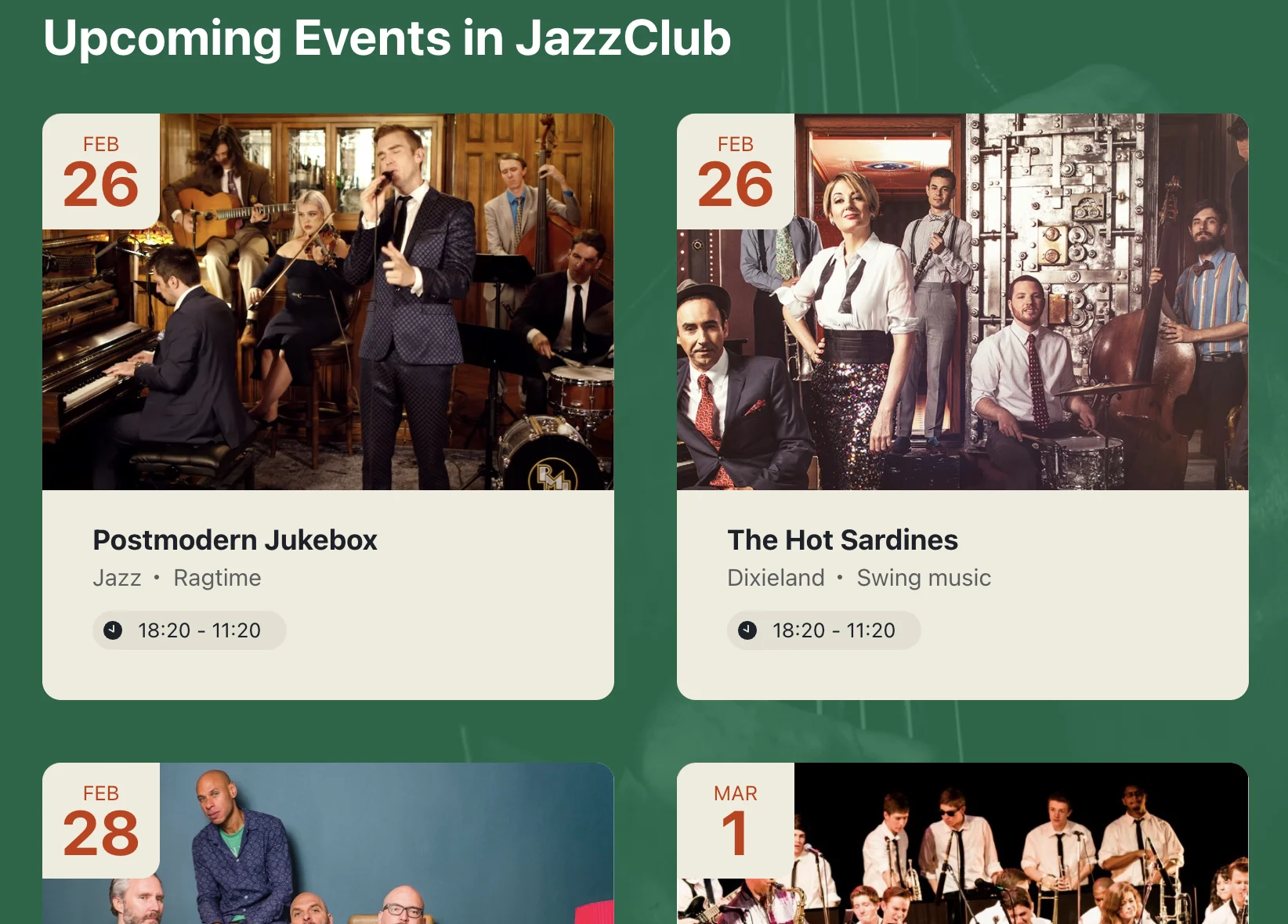 Club Events template for the Event Calendar plugin for Webflow