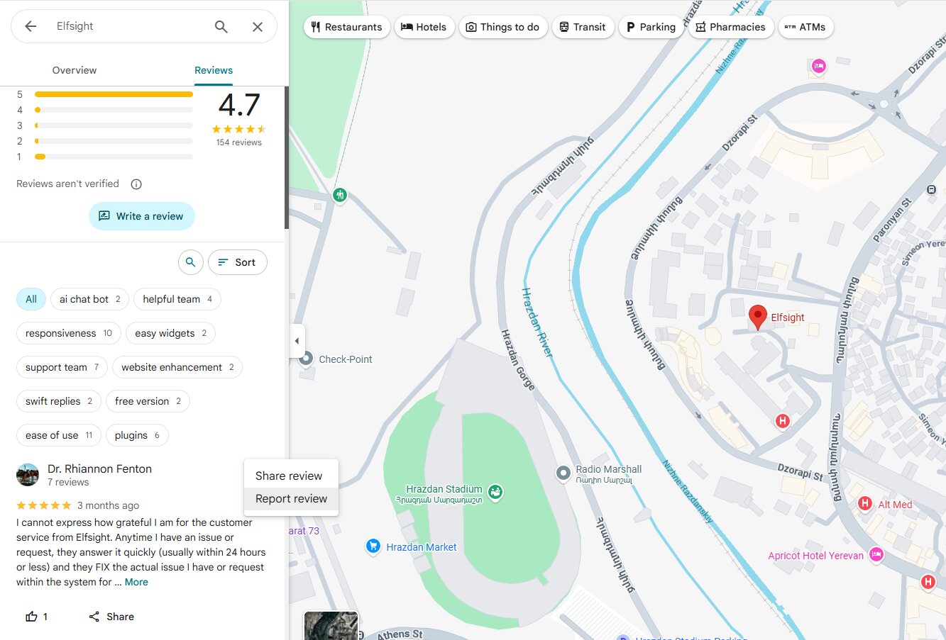 Report review via Google Maps