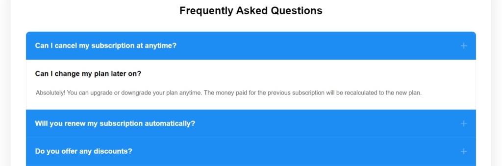 FAQ for Shopify example