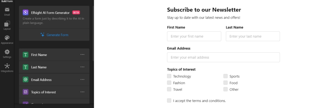 Subscription Form template