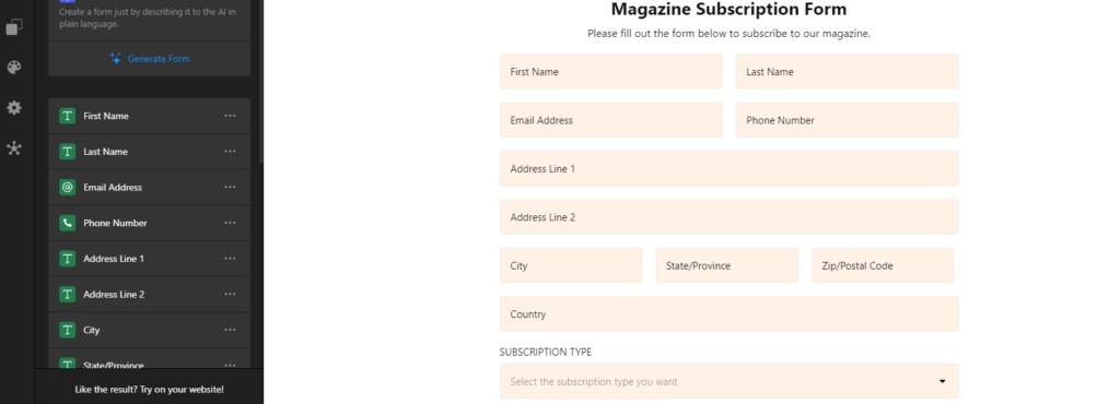 Subscription Form template