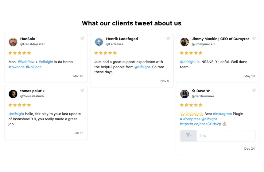 Embed X Feed Testimonials template on website