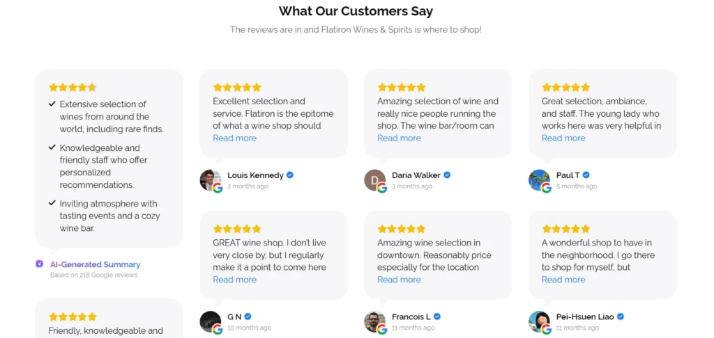 Google Reviews Example - Grid with AI-summary