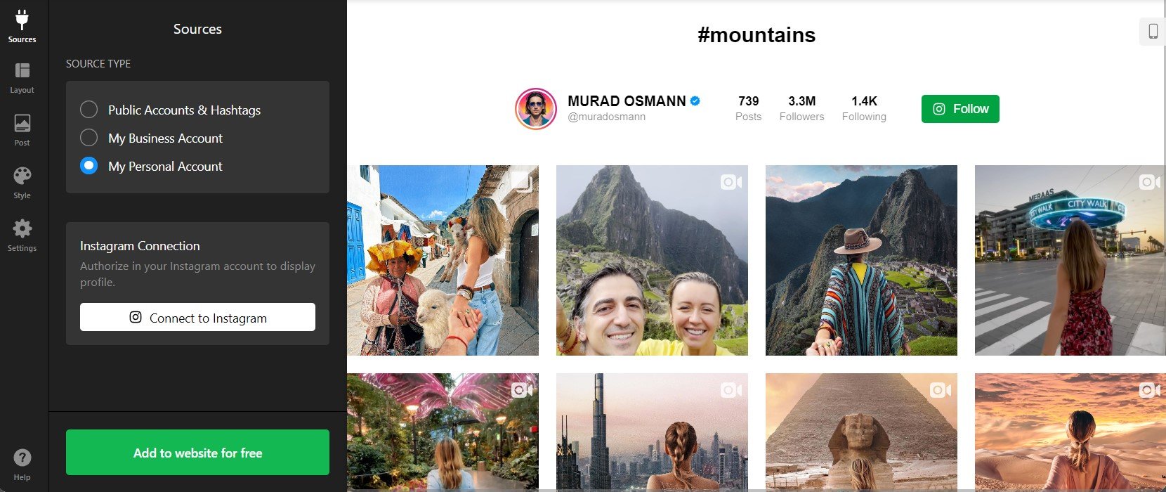 Embed Instagram Feed: connect to Instagram