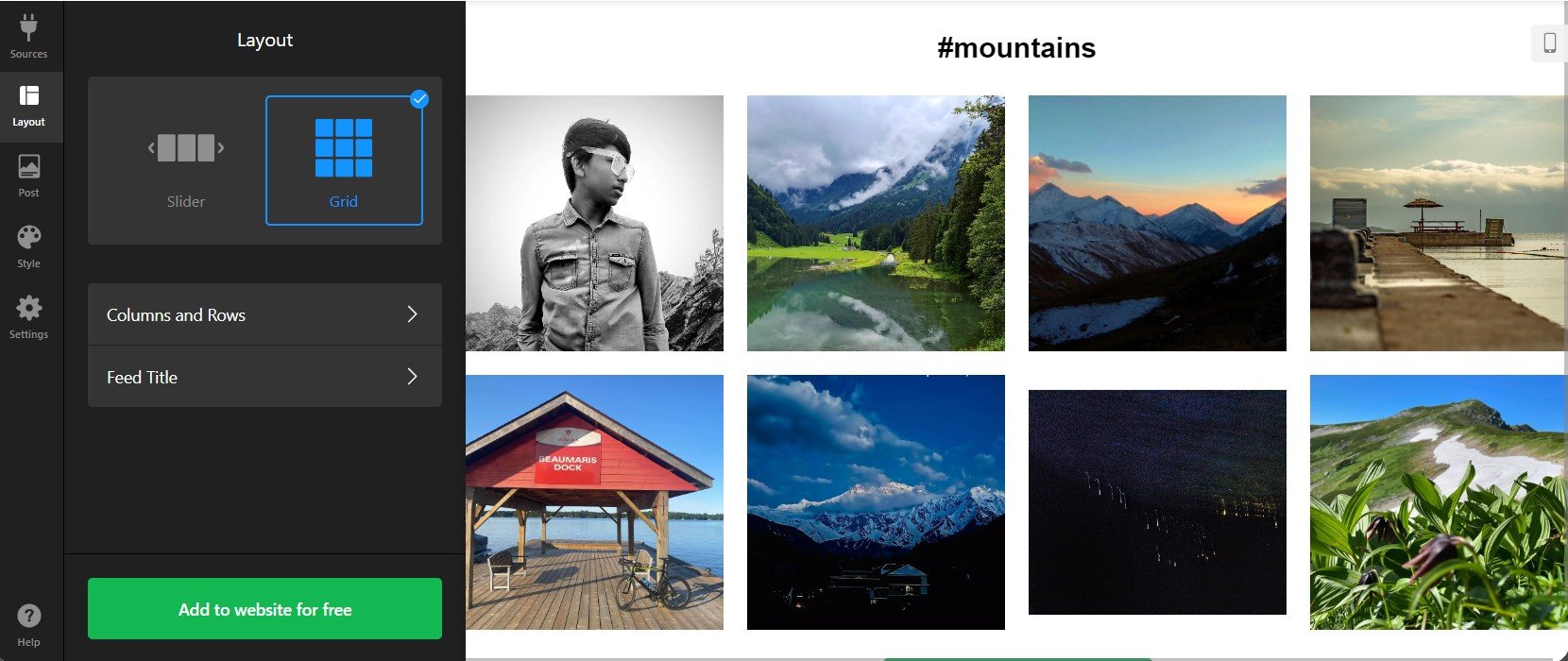 Embed Instagram Feed: choose layout