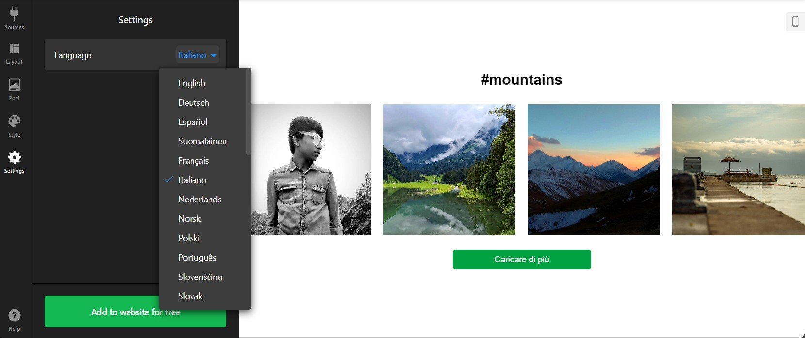 Embed Instagram Feed: switch language
