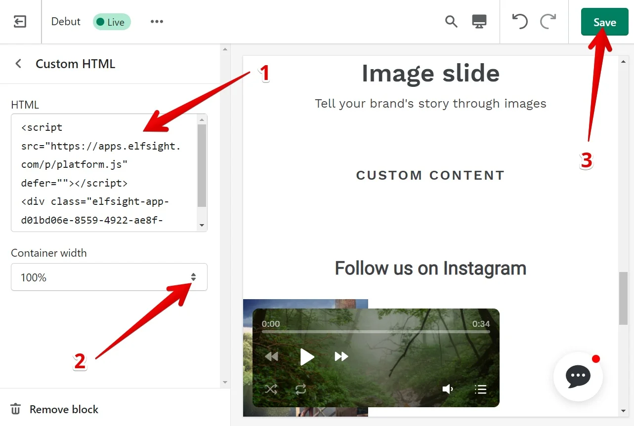 Embed Instagram Feed to Shopify vintage themes step 3.4