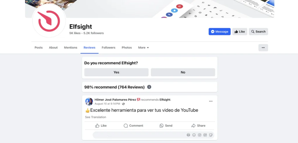 Elfsight on Facebook reviews