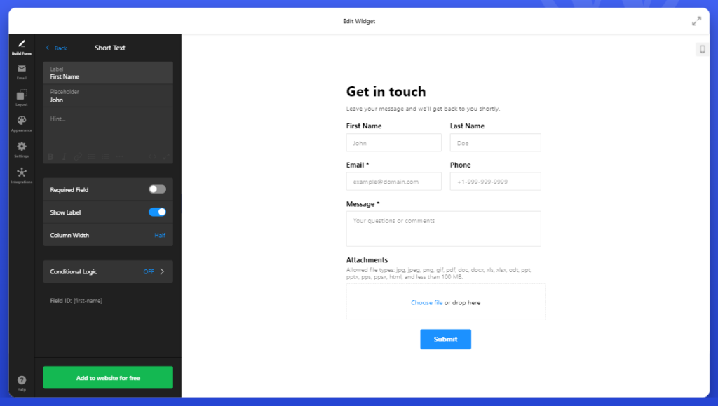 Customize Contact form Fields