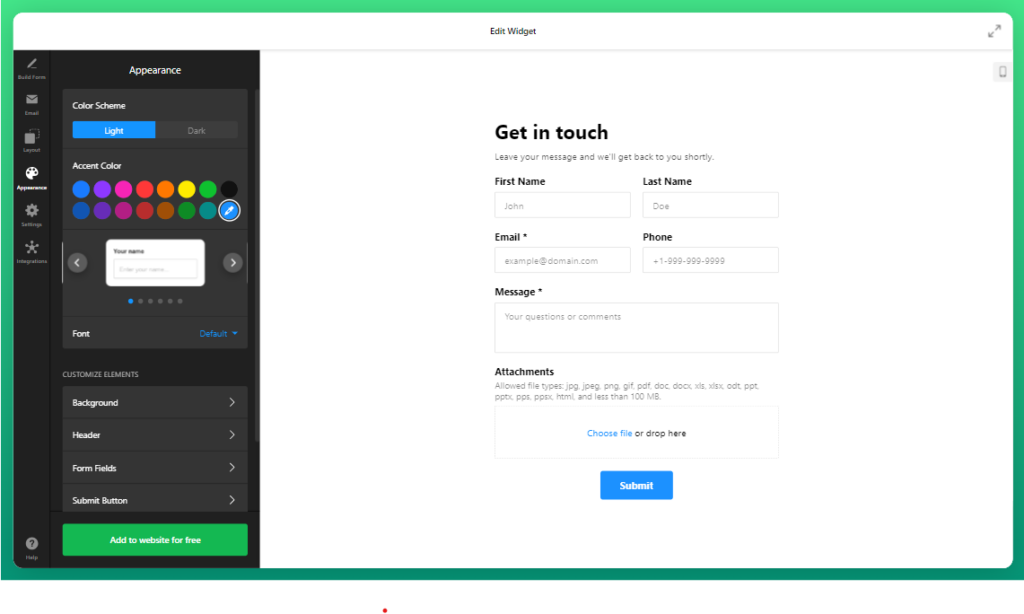 Elfsight's Shopify Contact Form app design customization