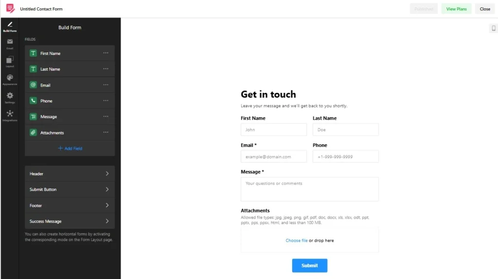 Elfsight Contact Form widget