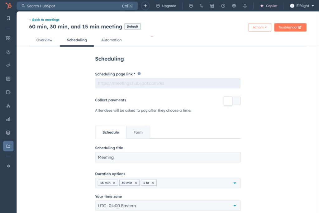 HubSpot Meetings - appointment scheduler