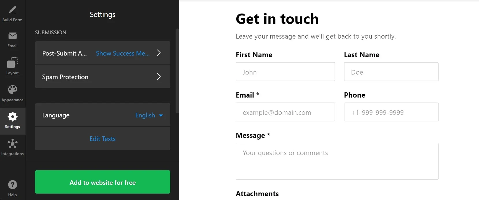 Free Contact Form Generator: Explore Other Settings