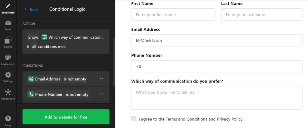 Conditional Logic Contact Form