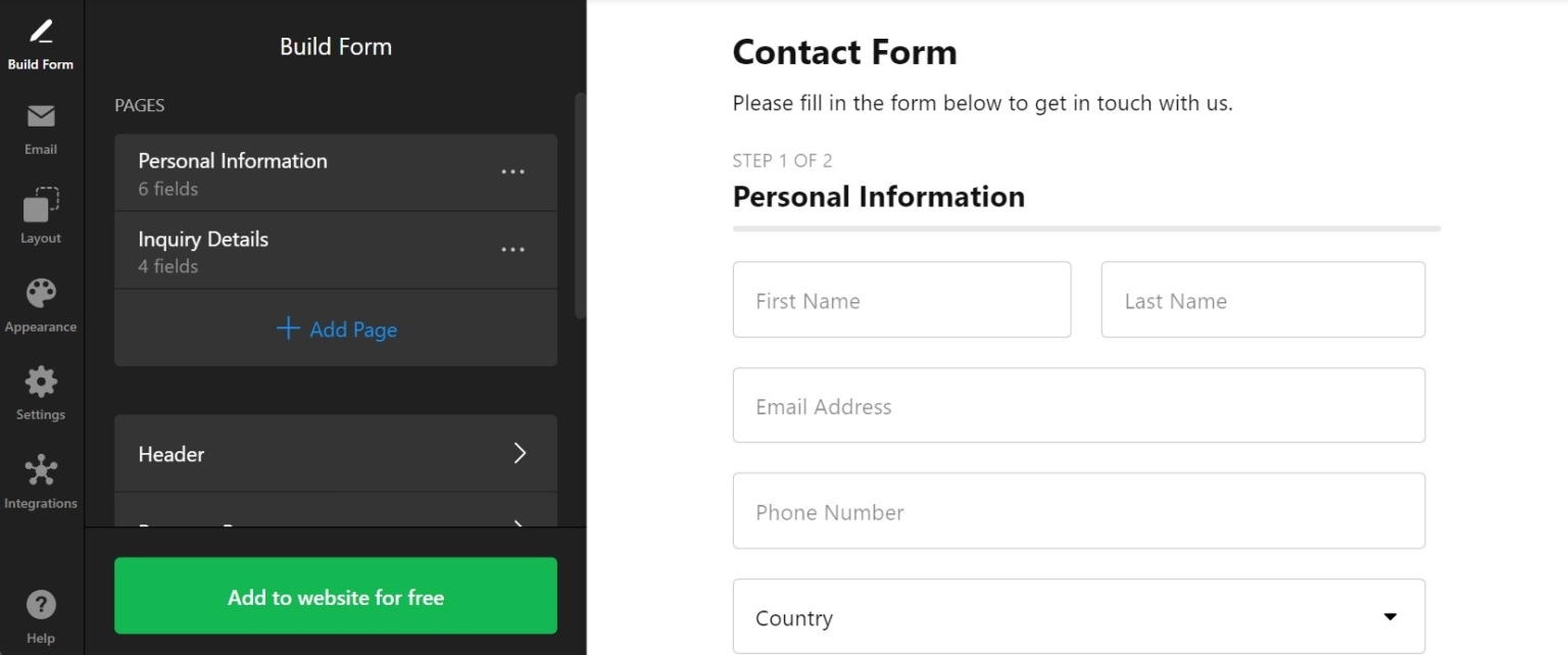 Contact Form Builder - Embed Contact Form for Website (Free)