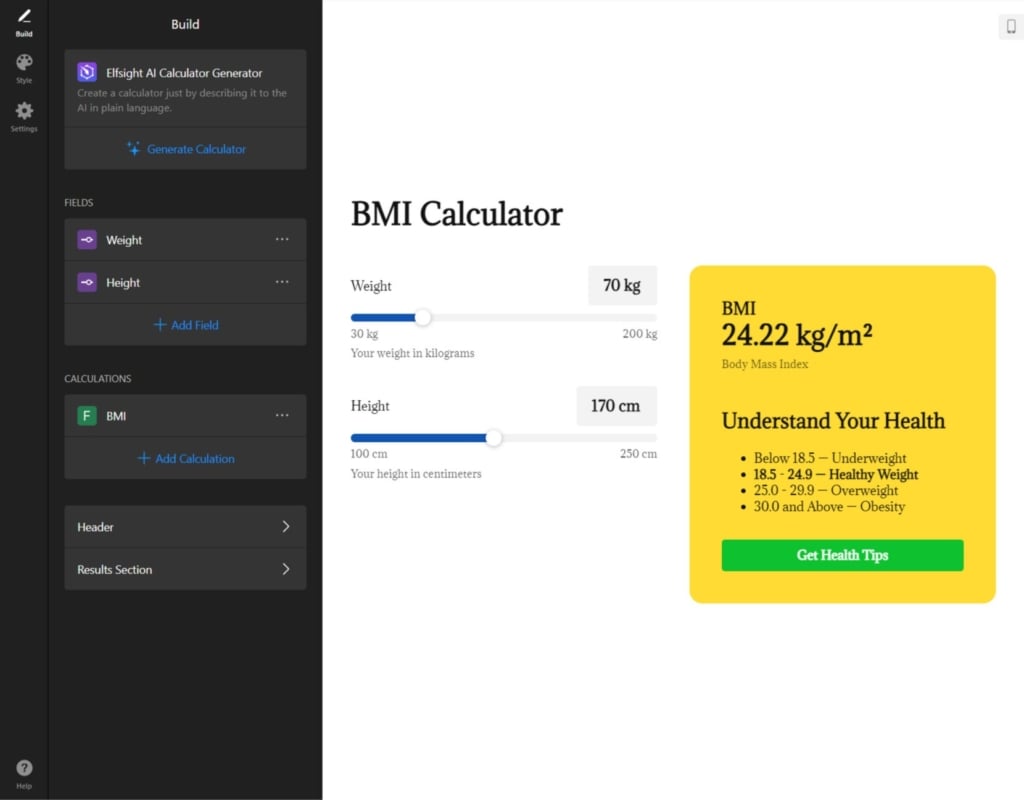 BMI online calculator creator