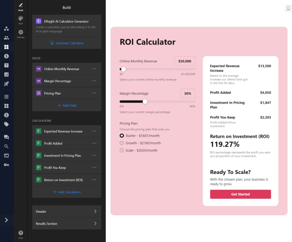 Create a ROI calculator for your website