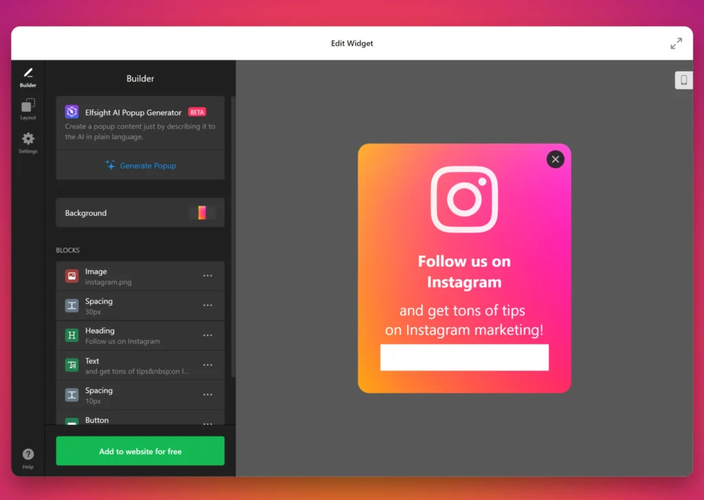 Follow on Instagram Popup plugin for WordPress