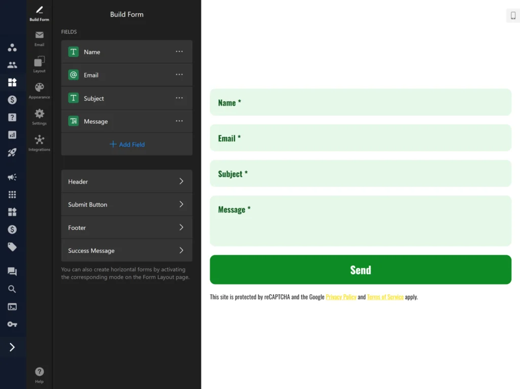 Quick Contact Form widget template