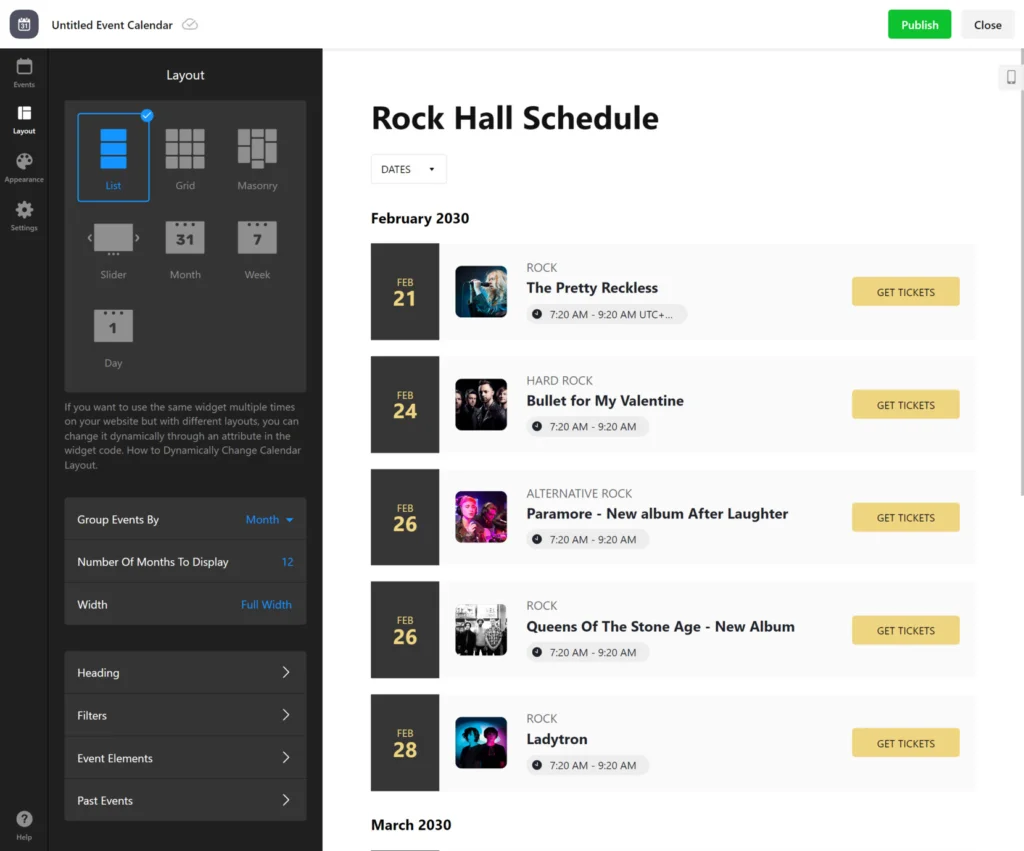 customize the embedded calendar