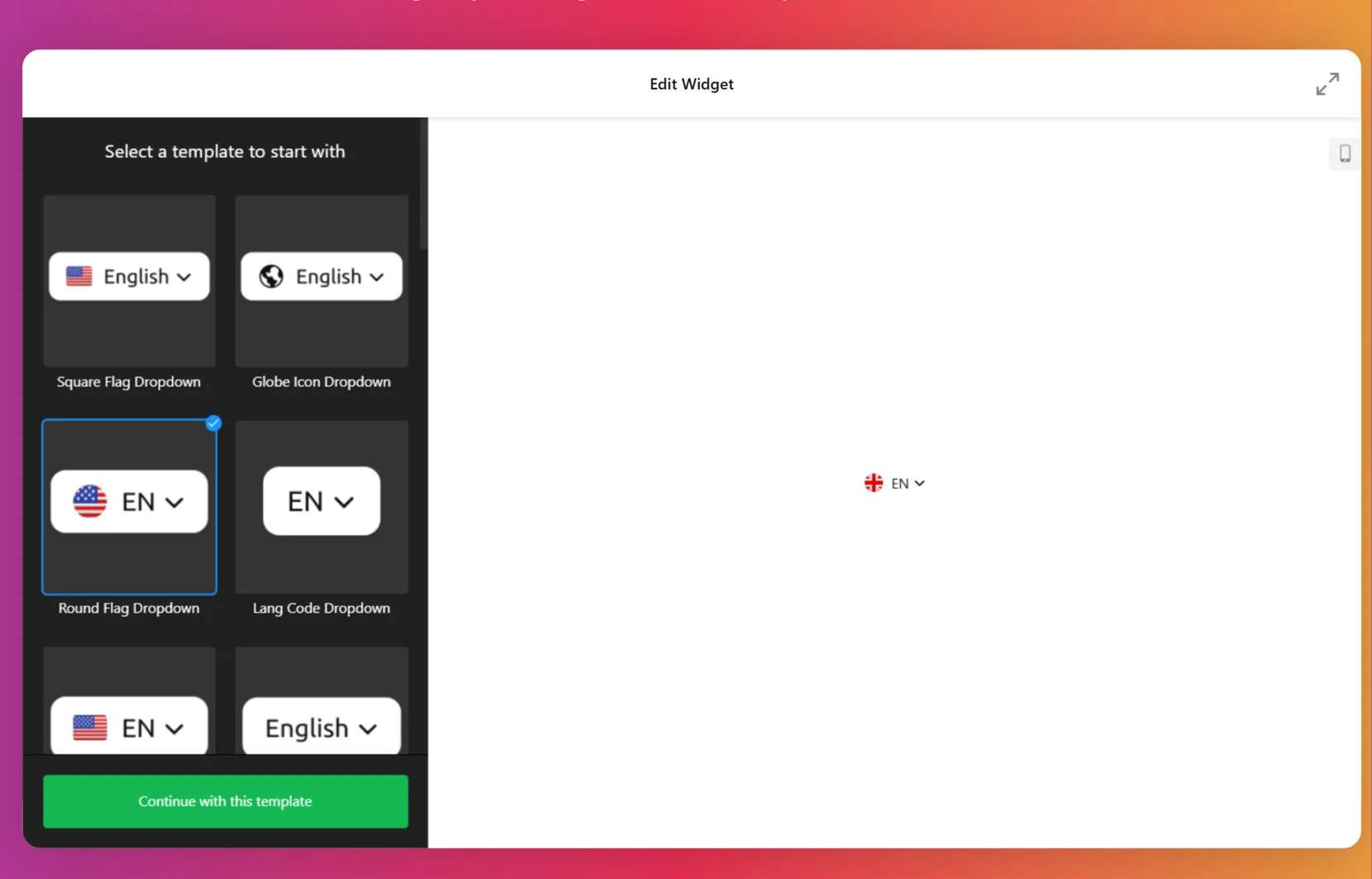 Choose a translator widget template