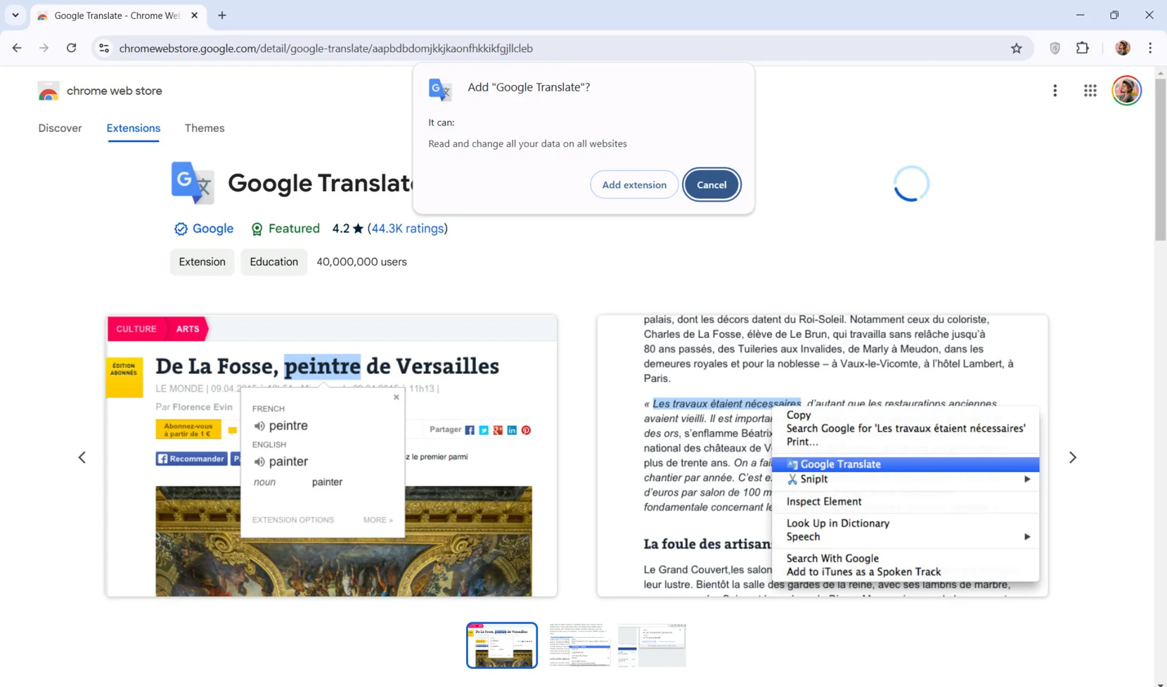 Install the Google Translate extension