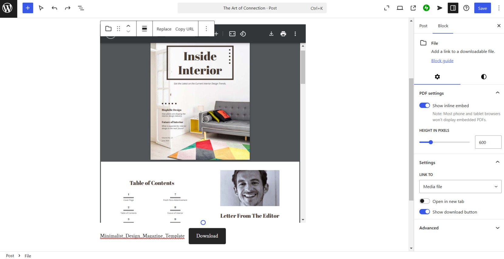 Preview and publish the page with embedded PDFs