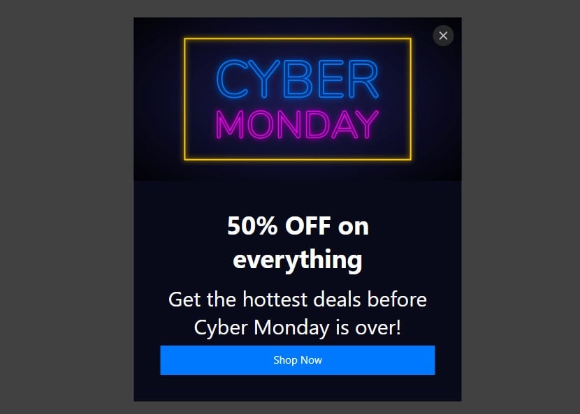 Custom Popup Examples - Cyber Monday