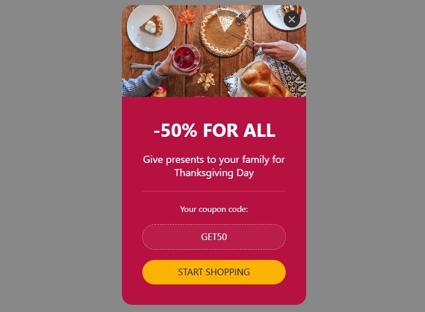 Custom Popup Examples - Thanksgiving Sale