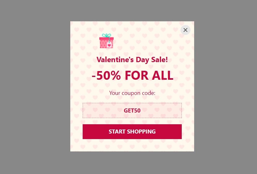 Custom Popup Example - Valentine's Day Popup