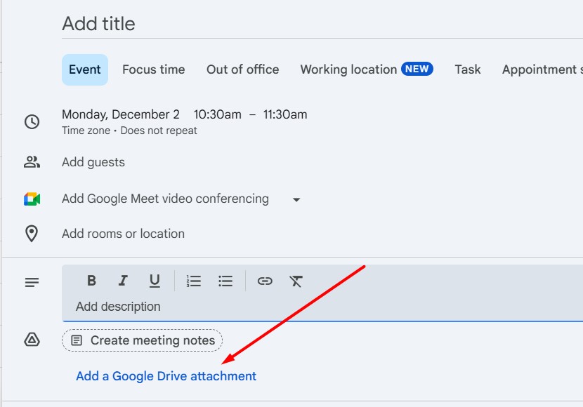 Add attachment to your Google Calendar