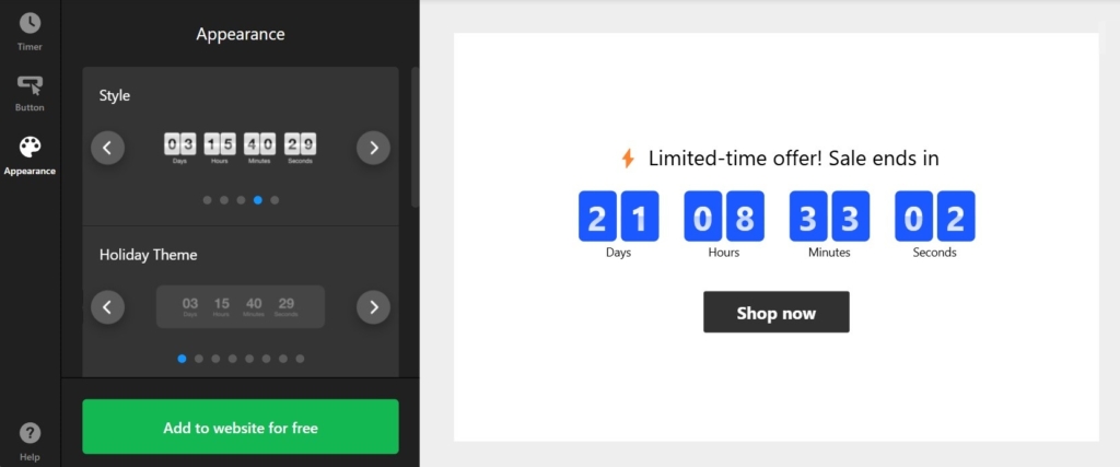 Countdown Timer widget customization for Shopify website