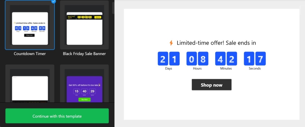 Countdown Timer widget templates for Shopify website