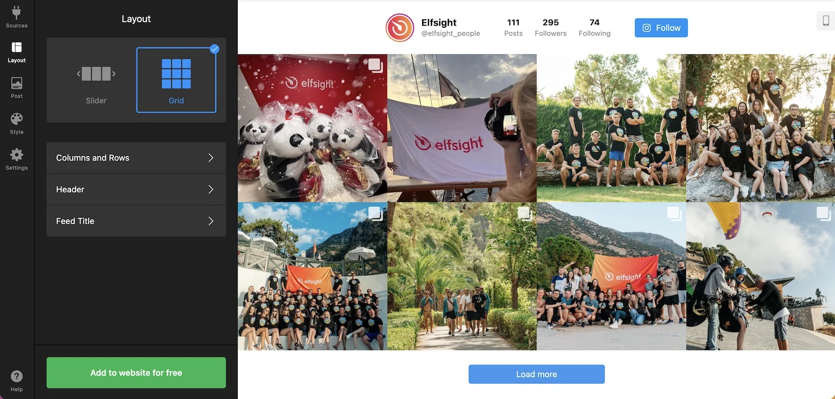 Choose a layout to add Instagram Feed to Squarespace website