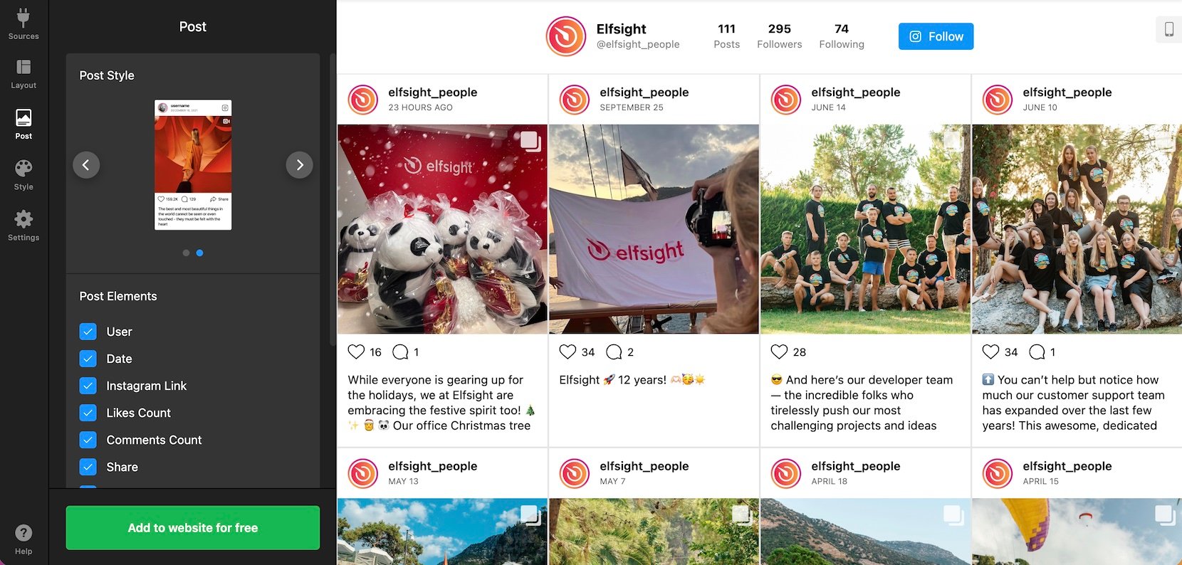 Pick post elements to add Instagram Feed to Wix website